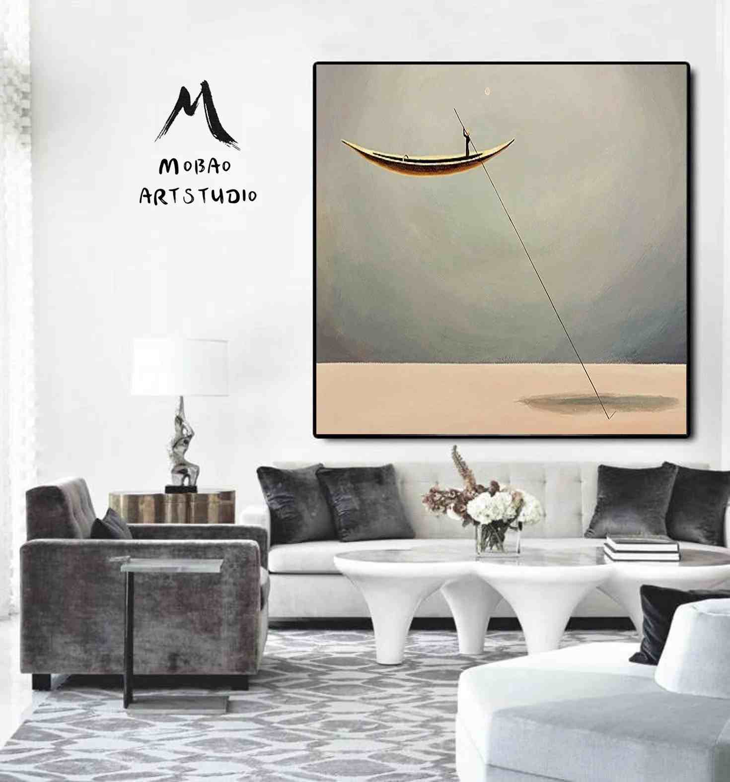 Painting Oversized Living Boat Abstract Canvas Wall Art YCF4H wall art